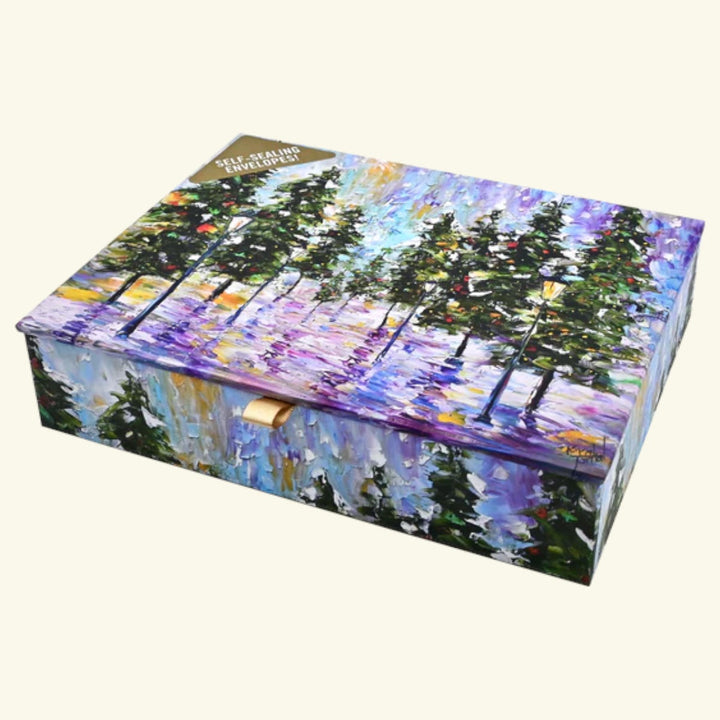 Deluxe Boxed Christmas Cards - Pines in Moonlight