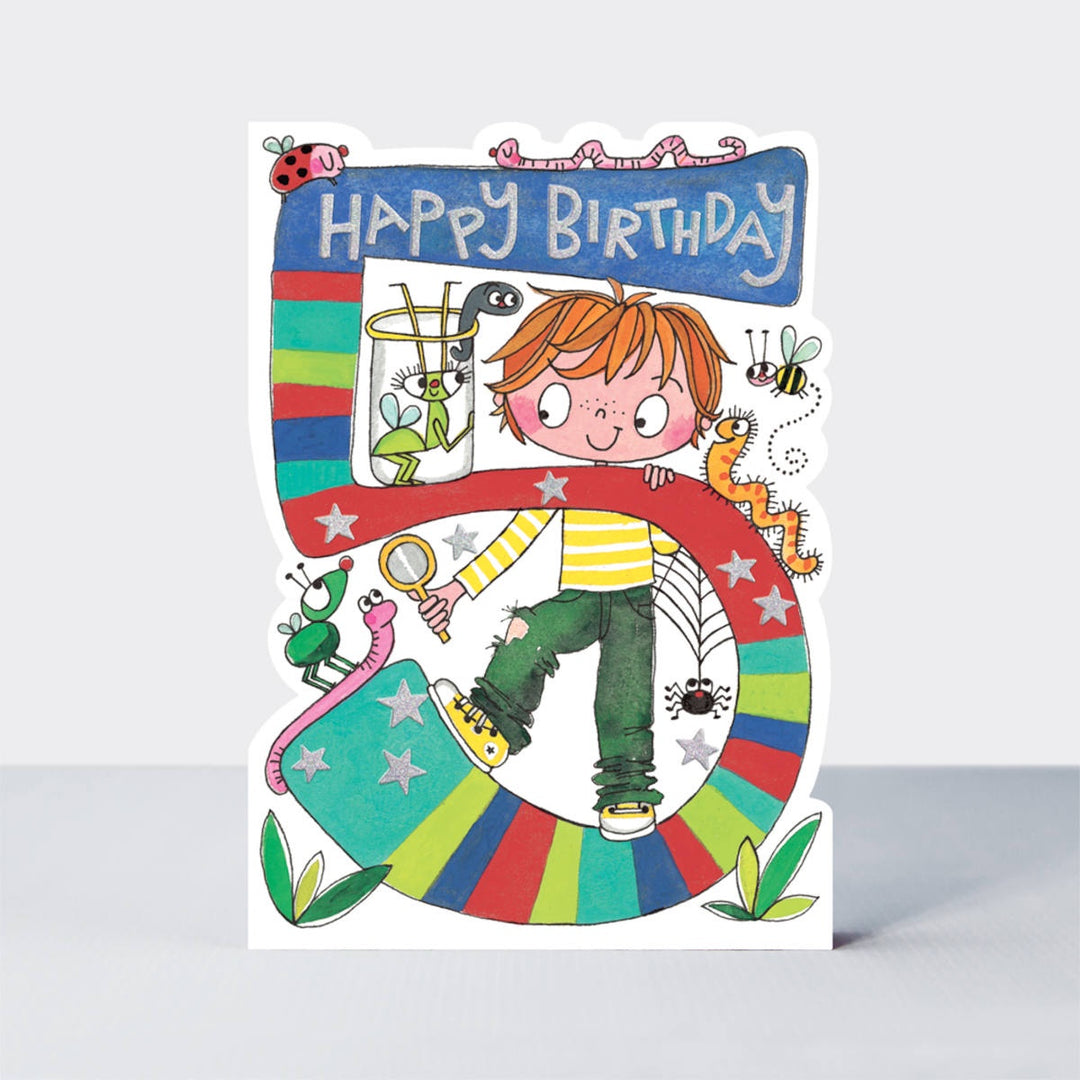 Star Jumps Card - Happy 5th Birthday Boy & Bugs