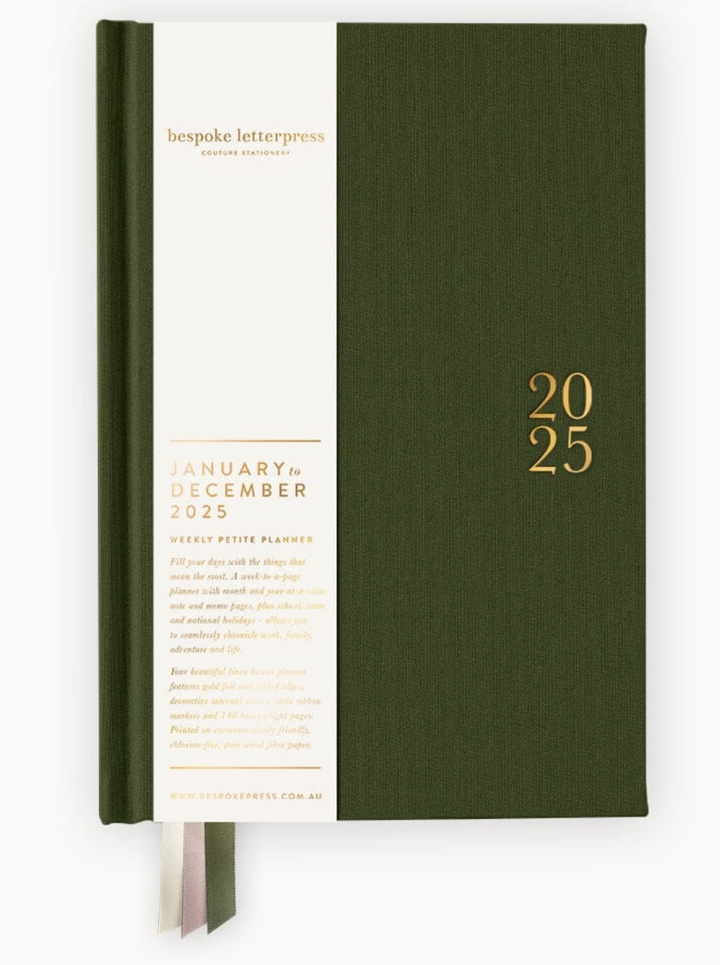 Bespoke 2025 Petite Linen Diary - Hunter Green