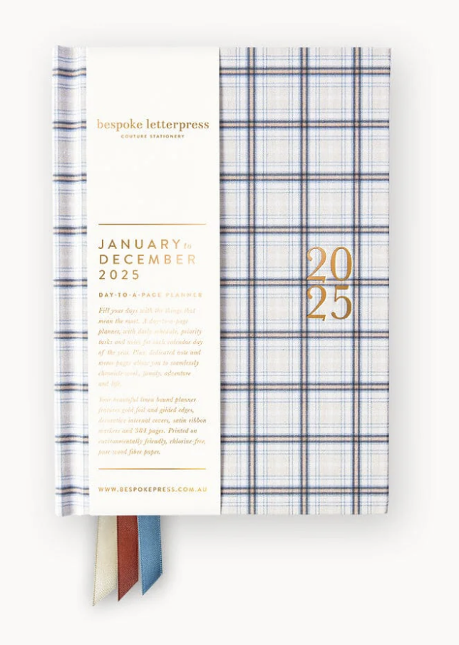 Bespoke 2025 Daily Linen Diary - Blue Check