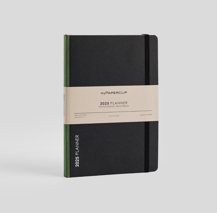 MyPaperclip 2025 Hard Cover Weekly Diary - Black & Green