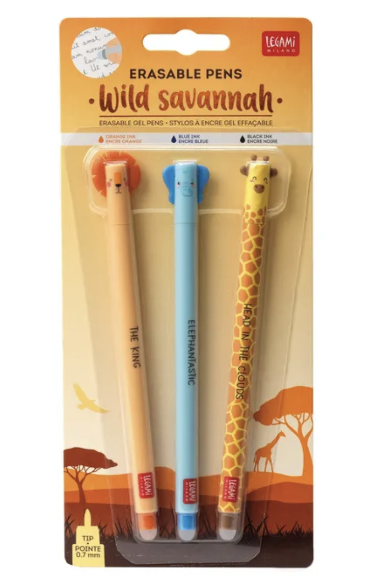 Legami Erasable Gel Pen Set of 3 - Wild Savannah