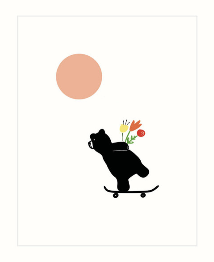 Bear Card - Bear Skateboarding Flowers