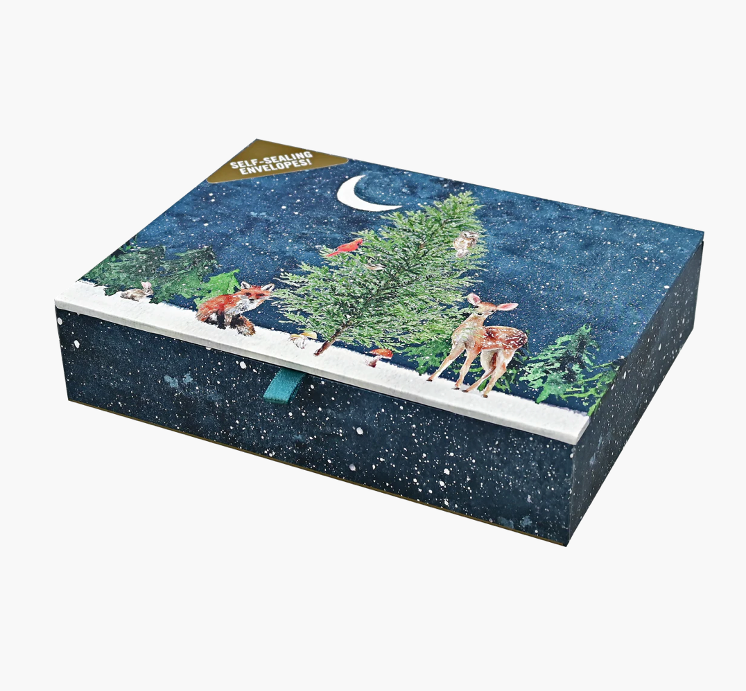 Deluxe Boxed Christmas Cards - Moonlit Forest Friends