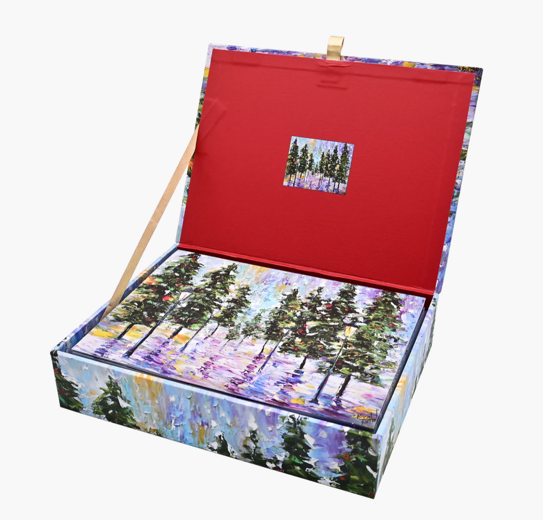 Deluxe Boxed Christmas Cards - Pines in Moonlight