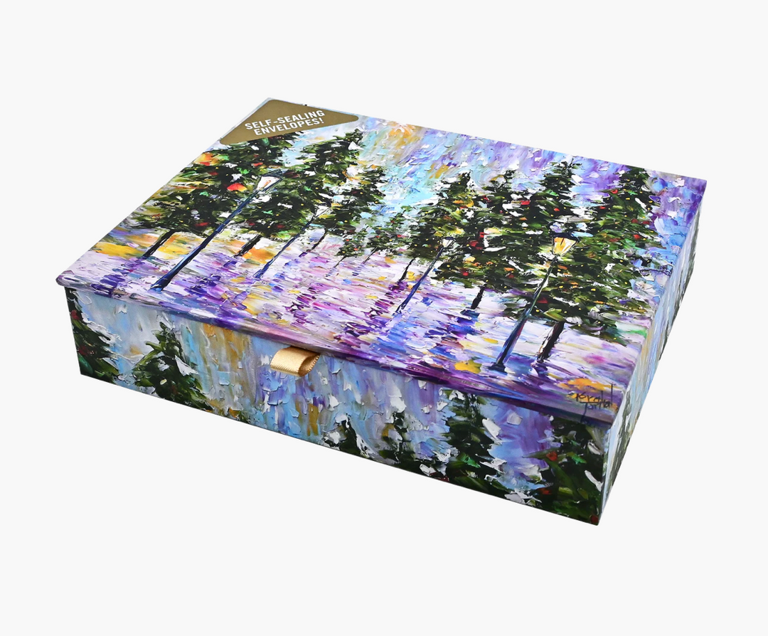 Deluxe Boxed Christmas Cards - Pines in Moonlight