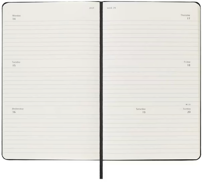 2025 Large Hard Cover Weekly Horizontal Diary - Black