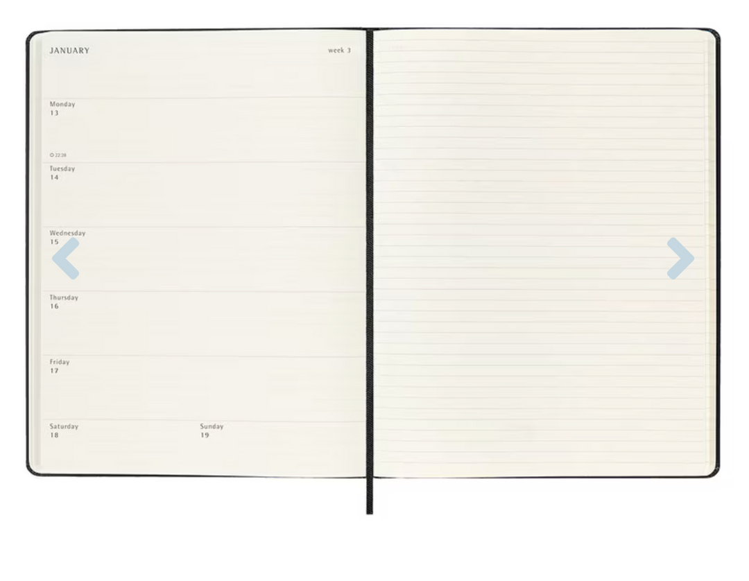 2025 Extra Large Hard Cover Weekly Diary - Black