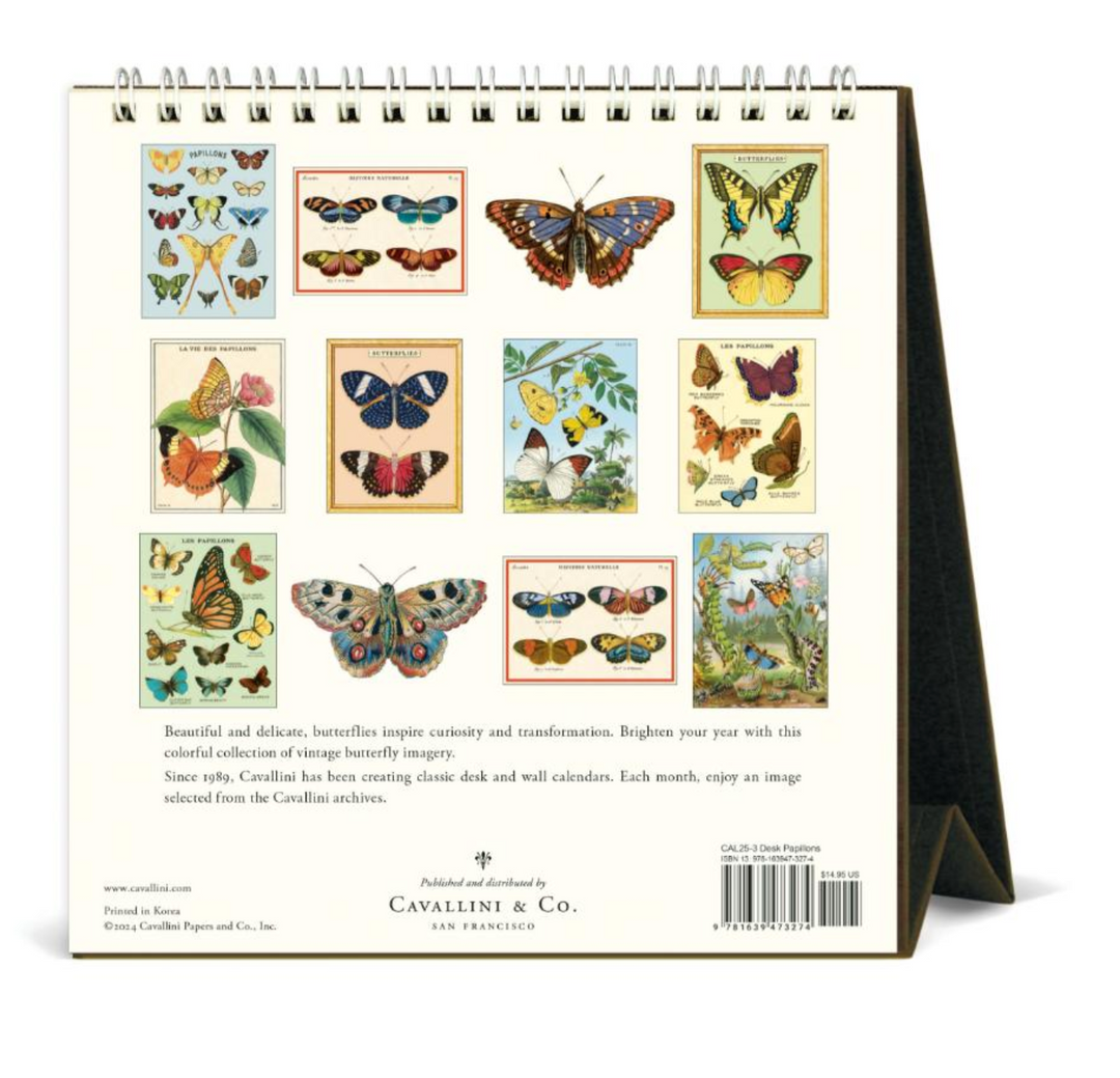 Cavallini 2025 Desk Calendar - Papillons