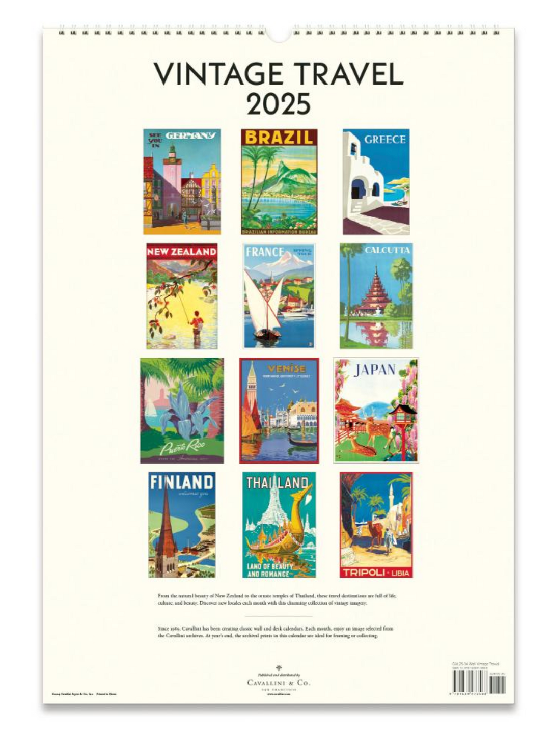 Cavallini 2025 Wall Calendar - Vintage Travel