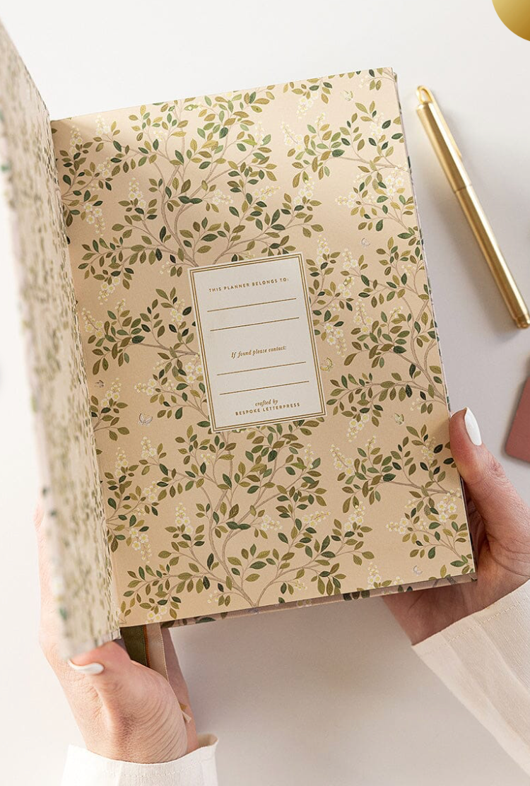 Bespoke 2025 Desktop Linen Diary - White Blossoms