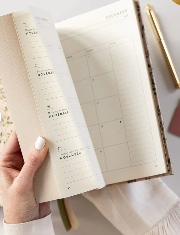 Bespoke 2025 Desktop Linen Diary - White Blossoms