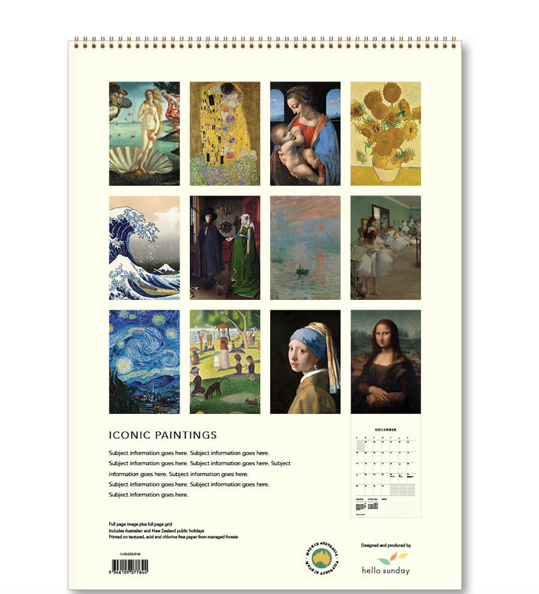 Hello Sunday 2025 Medium Calendar - Iconic Paintings