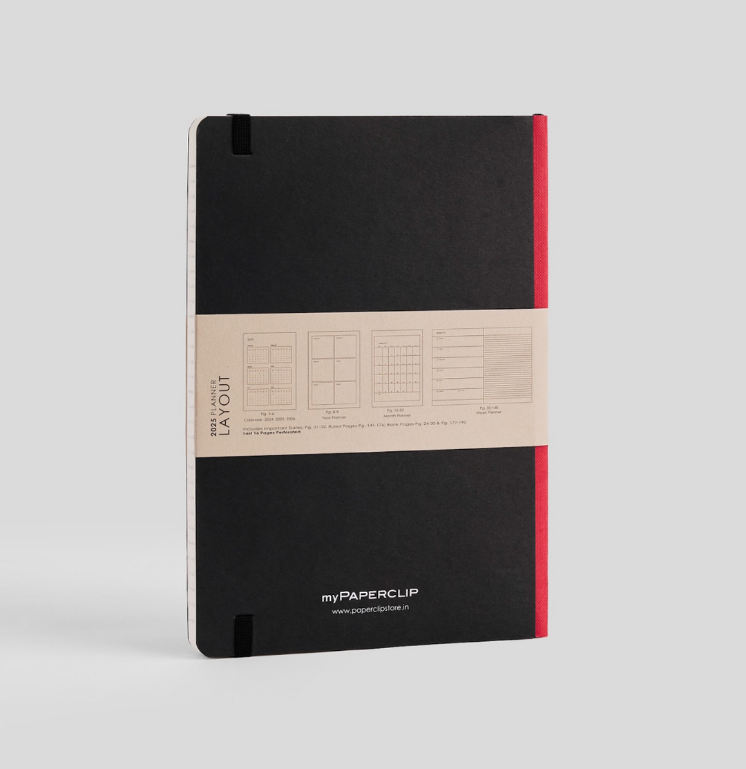 MyPaperclip 2025 Hard Cover Weekly Diary - Black & Red