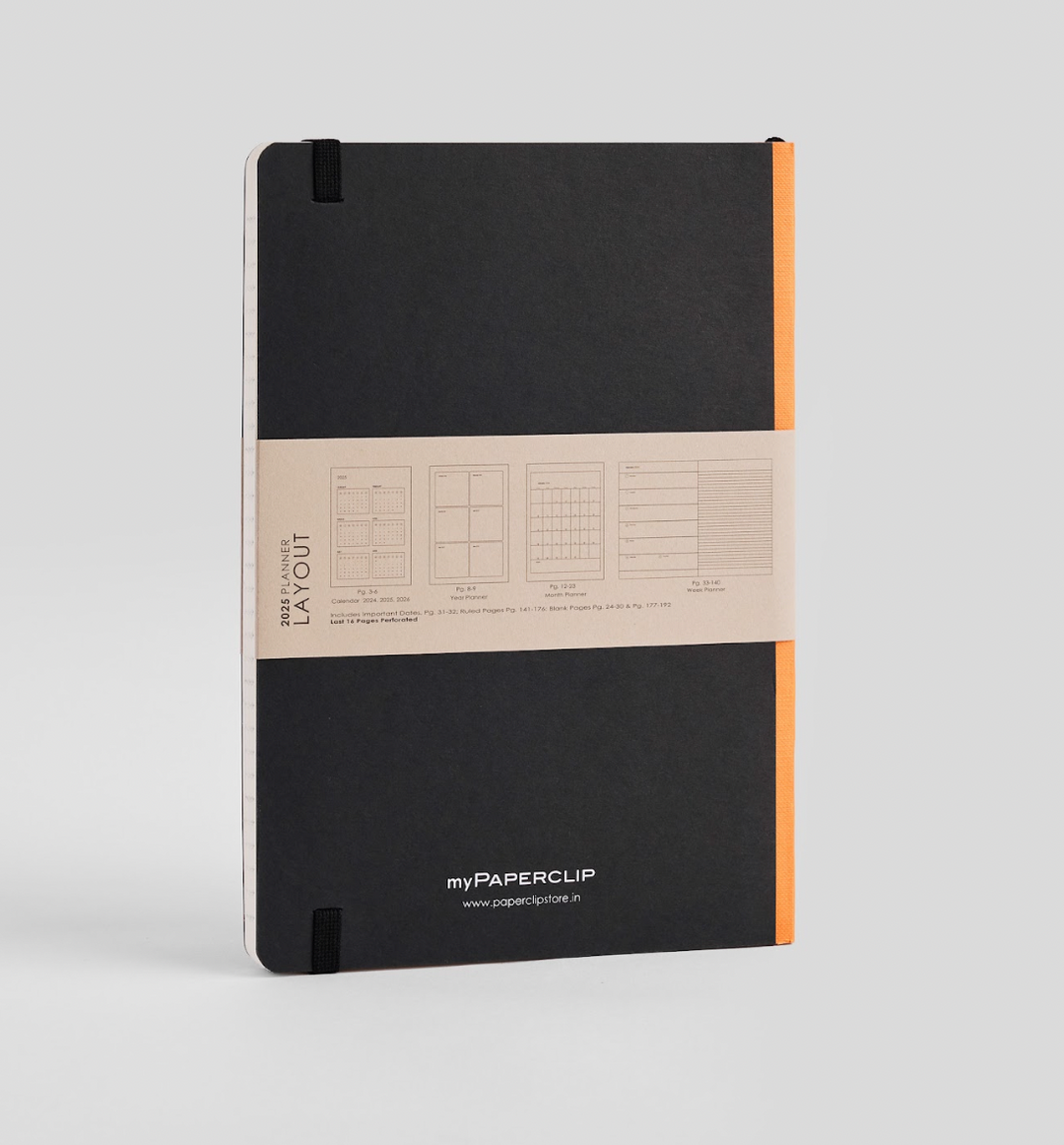 MyPaperclip 2025 Hard Cover Weekly Diary - Black & Orange