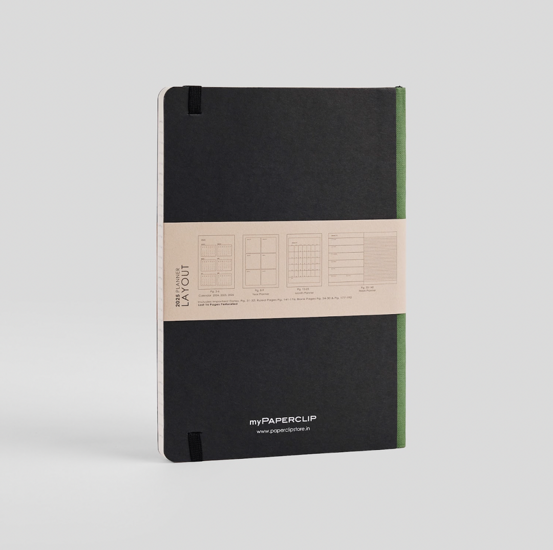 MyPaperclip 2025 Hard Cover Weekly Diary - Black & Green