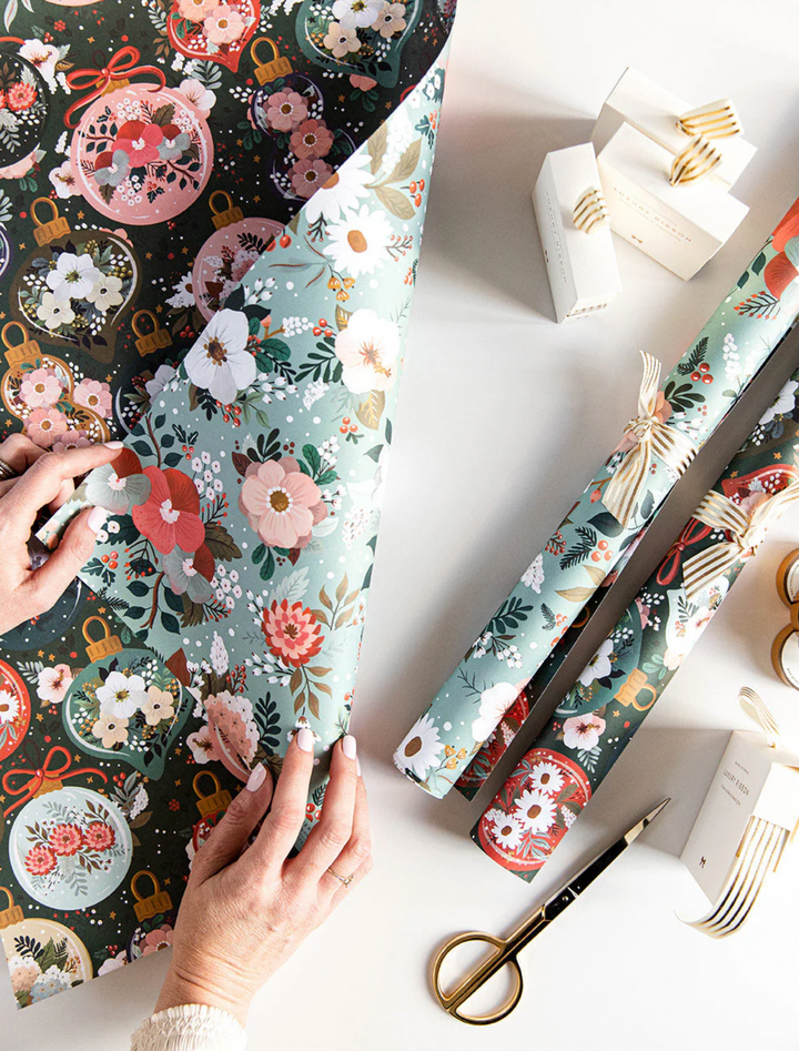 Christmas Flat Wrap - Christmas Ornaments & Floral Fields