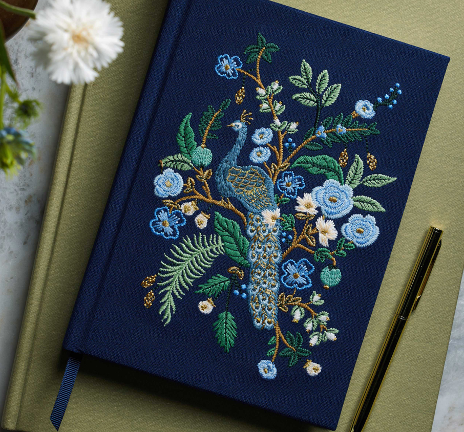 Embroidered Fabric Journal - Peacock