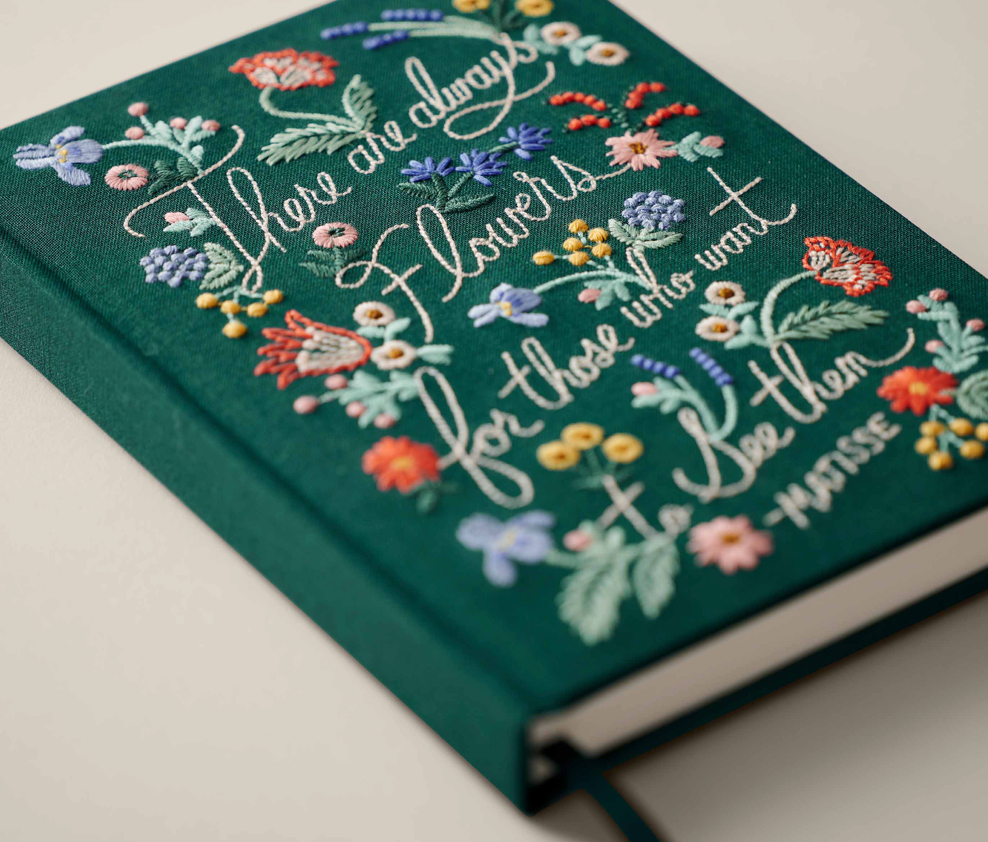 Embroidered Fabric Journal - There Are Always Flowers